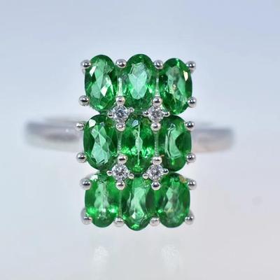Oval Green Topaz Sterling Silver Cluster Ring