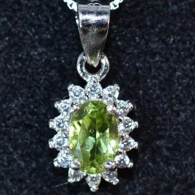 Natural Unheated Oval Peridot Sterling Silver Pendant