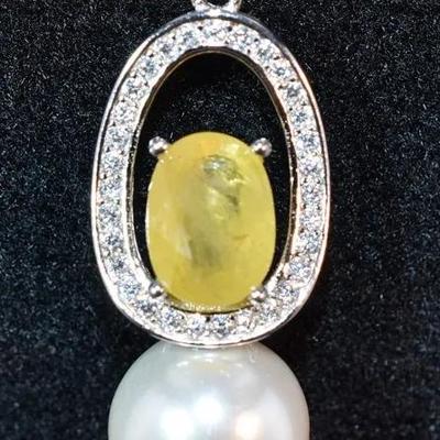 1.5 Carat Natural Oval Yellow Sapphire & Mother of Pearl Sterling Silver Modernist Pendant