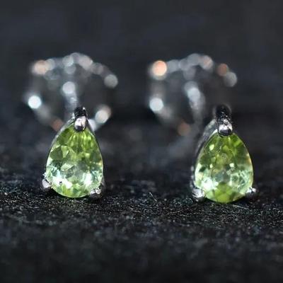 Natural Unheated Pear Peridot Sterling Silver Stud Earrings