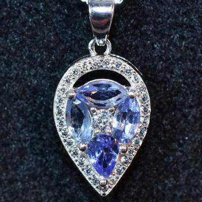 Natural Unheated Tanzanite Sterling Silver Pear Pendant