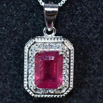 1.4 Carat Elongated Ruby Sterling Silver Pendant