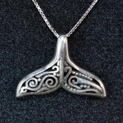 Tribal Pattern Sterling Silver Whale Pendant