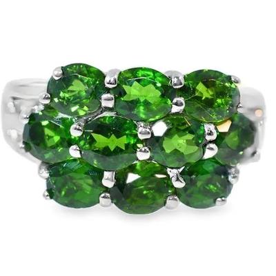 4.5 TCW Natural Unheated Oval Chrome Diopside Sterling Silver Cluster Ring