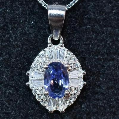 Natural Unheated Oval Tanzanite Sterling Silver Pendant