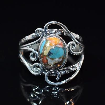 Natural Oval Kingman Turquoise Cabochon Sterling Silver Ring