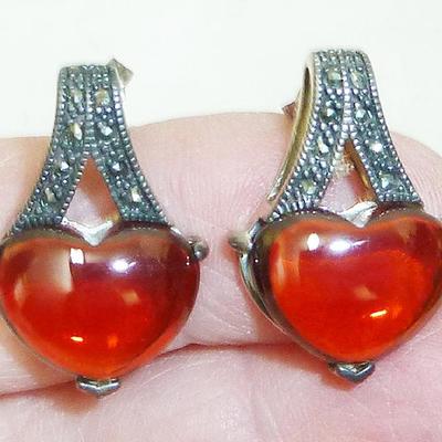 Sale Photo Thumbnail #14: Sterling Marcasite earrings, pierced