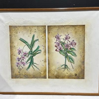 Botanical Orchid Crackle Floral Box Canvas Artwork 
