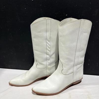 Terra Made In Mexico White Leather Cowboy Boots Sz 6 1/2-7