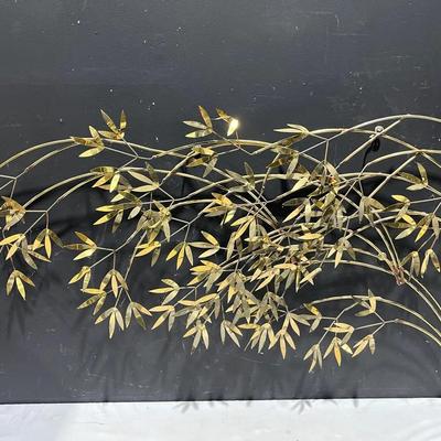 Brass Post Modern Blowing Bamboo Leaves Wall Sculpture 
