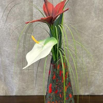 Faux Wooden Floral Arrangement in Ceramic Pottery Vase 