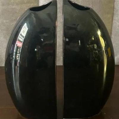 Pair Of Sleek Black Stylish Vases