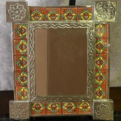Handmade 15 1/2” Mexican Punched Tin Hanging Wall Mirror