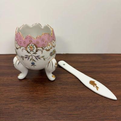 Porcelain Footed Egg Vase And Butter Knife