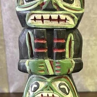 Pacific Northwest Hand Carved & Painted Wooden Totem Pole