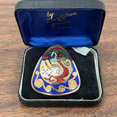 Vintage Tara Ware Irish Celtic Bird Enamel Brooch/Pendant Necklace