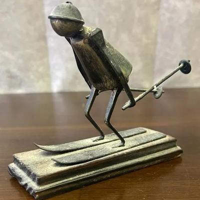 Vintage Metal Skier Sculpture