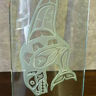Limited Edition Etched Glass Panel of a Killer Whale by David Montpetit
