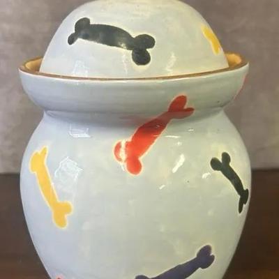 “Mikey’s Bone” by Jill Rosenwald Lidded Ceramic Dog Biscuit Jar