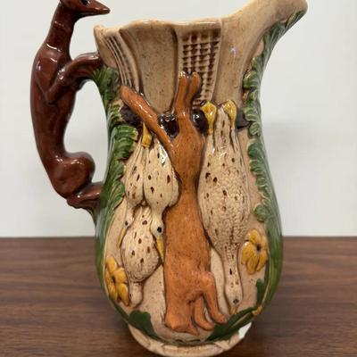Vintage Majolica “Wild Hunt” Hand Painted Pitcher 