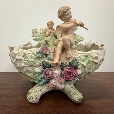 Antique Dresden-style Hand Painted Porcelain Cherub Bowl