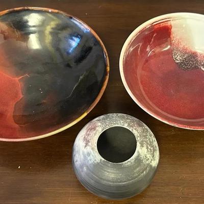 Signed, Handmade Three Ceramic Bowls 