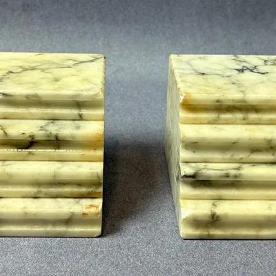 Vintage Marble ‘Stacked Books’ Bookend Pair