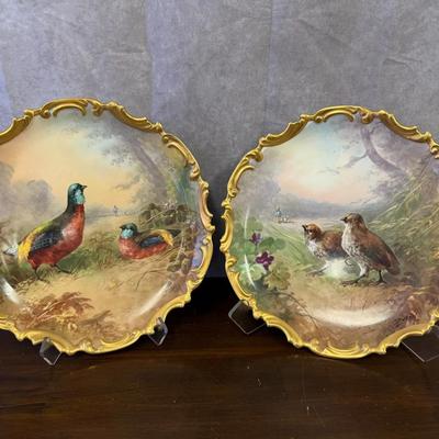 Signed Antique Hand Painted Limoge Bird Hanging Plates