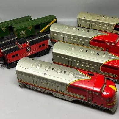 Vintage 1950s Marx Train Set - Train Engines, Box Cars, Cabooses