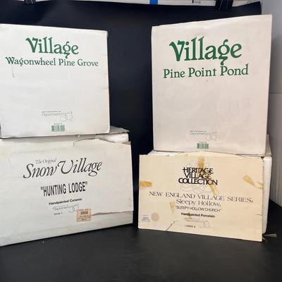 Collection of 4 Department 56 Village Holiday Buildings, Sleepy Hollow Church and more