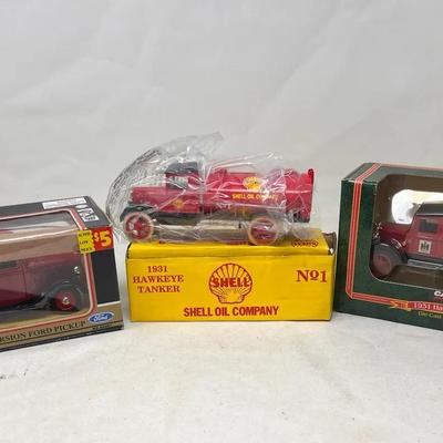 Collection of die cast vehicles, Redbox ERTL 1937 Ford Pick Up 1931 Shell Tanker and more