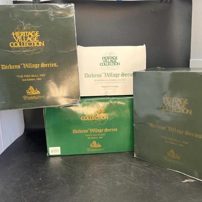 Collection of 4 Heritage Village Christmas Buildings Dickens Series Pied Bull Inn and more