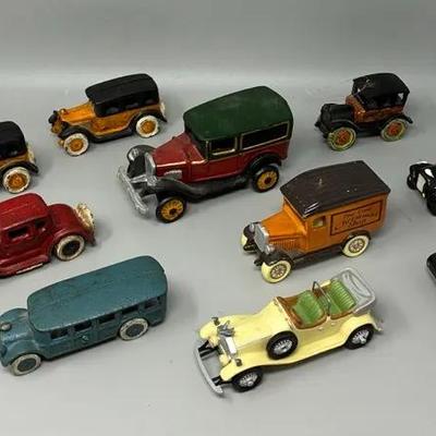 Ceramic Decorative Vintage Cars and Cast Iron Toy Cars