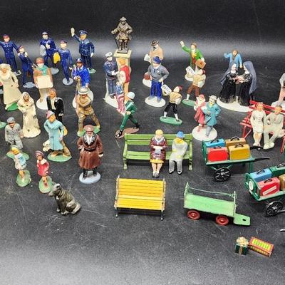 Antique/Vintage Train Station Figurines, Carts, Benches - Pride Line, Barclay, Dept 56