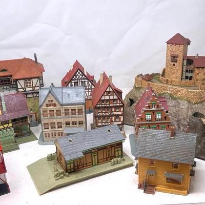 Collection of Plastic Train Buildings Castle, Mill - Brands Kibri and Faller