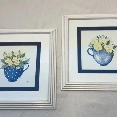 Pair Of Framed Art Prints Of Flowers In Teacups