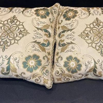 Ornate Gold And Green Throw Pillows