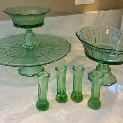 Green Glassware Serving Pieces