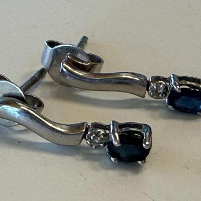 Pair Of 10k Gold And Blue Sapphire Post Earrings - 1.25 Grams