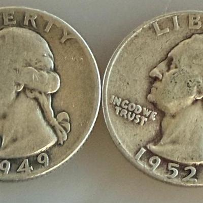 (2) Silver Washington Quarter Coins - 1949 & 1952