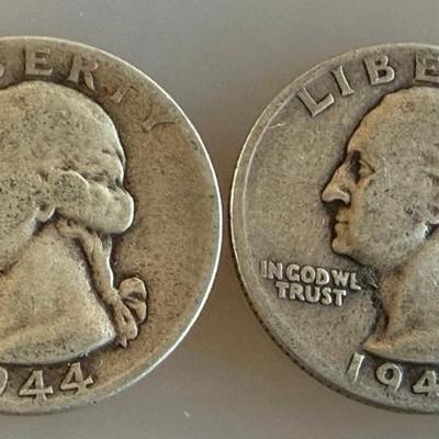 (2) Silver Washington Quarter Coins - 1944S & 1943