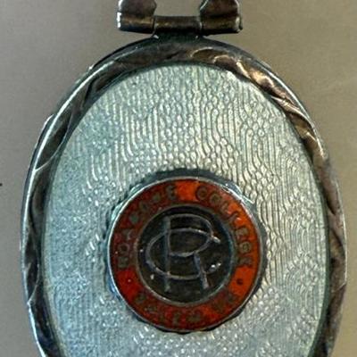 Lovely Antique Sterling Silver & Guilloche Enamel Locket Roanoke College 7.37 Grams