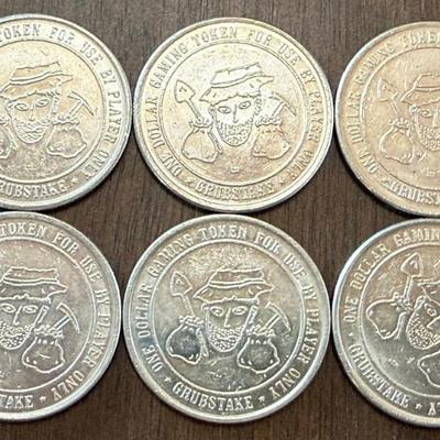 (6) Vintage Grubstake Casino 1 Dollar Silver Casino Coins