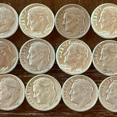 18) Roosevelt Silver Dime Coins 1950s To Early 1960s