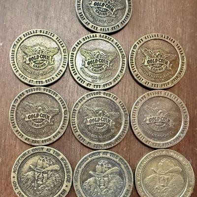(10) Vintage Gold Coin Casino 1 Dollar Coins