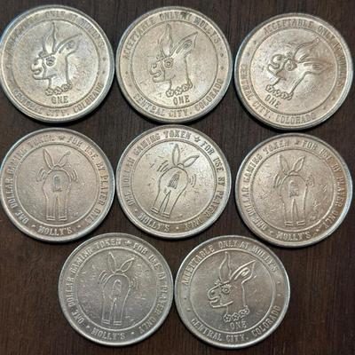 (8) Vintage Mollys Central City 1 Dollar Silver Casino Coin