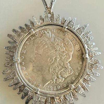 1889 Morgan Silver One Dollar Coin With Silver Pendant