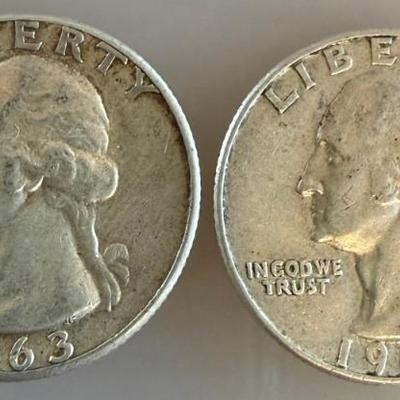 (2) Silver Washington Quarter Coins - 1960D & 1963