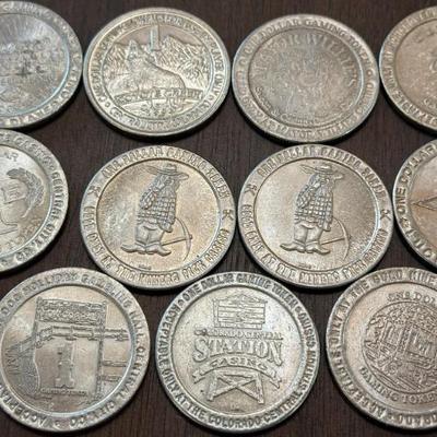 (11) Casino 1 Dollar Silver Coins - Lucky Star - Doc Holiday - Bronco Billys - The Miners - Central Station