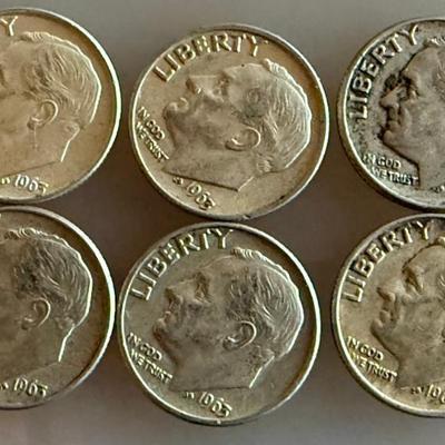 (6) 1963 Roosevelt Silver Dime Coins (3) D